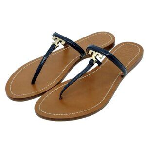 TORY BURCH~T Logo~BLUE  LEATHER THONG SANDALS WOMENS SHOES~SIZE 8.5 NEAR NEW